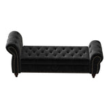 64.5" Bed Bench for Bed Room Nails Tufted Chaise of Lounge with Storage Velvet Upholstery Black W1097P202877