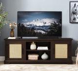 Farmhouse Rattan TV Stand Console Table for TVs up to 70 Inches, TV Console Table with 2 Storage W1758P178931