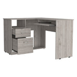 ZUN Light Grey 2-Drawer 1-Shelf L-Shaped Computer Desk B06280386