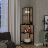 ZUN 5 Tier Corner Shelf with LED Light and USB Plug, With Glass Holder, Tall Standing Shelf for Wall W420P207358