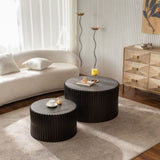 Vintage Fashion Style Cylindrical Nesting Coffee Table Set with Vertical Textured Embossed Design W757P264674