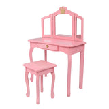 Children's Wooden Dressing Table Three-Sided Folding Mirror Dressing Table Chair Single Drawer Pink 80607210