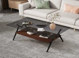 Rectangle Coffee Table with Tempered Glass top and Brown MDF Shelf, Modern Table for Living Room, W241142564