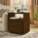 Mid Century Modern Nightstand with Charging Station & Outlet Hole & 2 Solid Wood Drawers, Louver W1801P303385