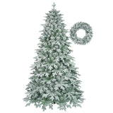 ZUN 7ft Lighted Artificial Christmas Tree with Wreath Set of 2 , Christmas Tree Holiday Decoration, 71378296