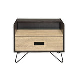One Drawer Nightstand with Open Compartment, Oak and Black B016P256521