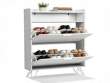 Shoe cabinet with slatted front panel and side panels, two compartments with top-opening lids, two 54294808