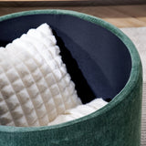 2-Piece Set Round Chenille Storage Ottoman, Equipped with a Drum Shaped Small Stool, Storage Space, W487P179603