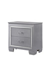 ZUN 1pc Modern & Glam Style Two Drawers Nightstand Solid Wood w Built-in Night Light Silver Crocodile B01182431