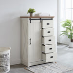 ZUN 5 Drawers Dresser w/Sliding Barn Door, Farmhouse Modern Tall Dresser 5 Chest of Drawers, Storage W2275P206613