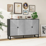 ZUN Carved 4 Door Sideboard Sideboard Buffet Cabinet with Storage Black and White Striped Sideboard , W2232P189266