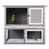 ZUN Wooden Rabbit Hutch with Pull Out Tray, Weatherproof 2-Tier Bunny Run Cage, Outdoor Animal Enclosure W2181P155147