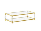 Modern Acrylic Leg Coffee Table, Double Layer Tempered Glass Top with Golden Metal Frame, W1727P194947