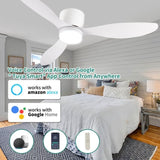 52" Smart Flush Mount Ceiling Fans with Lights Remote,Quiet DC Motor,Outdoor Indoor Low Profile W2352P316021