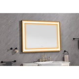 ZUN 48x36 Inch LED Frontlit Bathroom Mirror with Metal Frame, Wall Mounted Vanity Mirror with Smart 53785402