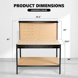 63" Tools Cabinet Working Tables Workbench Tool Storage Workshop Table with Drawers and Pegboard W2079P185202