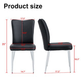 Modern minimalist dining chairs, black PU leather curved backrest and seat cushions, electroplated W1512P356180