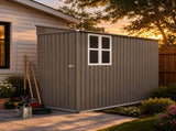 4*9FT Olive Grey Outdoor Metal Storage Shed, Galvanized Thick Frame Color Steel Tool House with 80842455