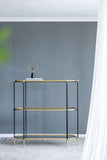 48.5x16.5x50" 3-Tier Metal Console Table, Black Gold Mirrored Shelf W2078125787
