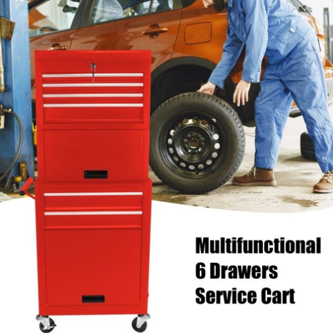 ZUN High Capacity Rolling Tool Chest with Wheels and Drawers, 6-Drawer Tool Storage Cabinet--RED W110282272