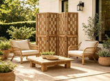 4 Panel Paulownia Wood Folding Room Divider with Wave Cutout Pattern, Double-Side 180&deg Hinges 10815504
