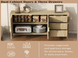 U-Style Modern Wave-Pattern Sideboard with 3 Drawers, Large Storage Buffet Cabinet with Hooks and N711P345172O