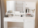 Vanity Desk with Mirror and LED Light Strip,Dressing Table with Large Drawer, 3 Level Storage W2386P233325