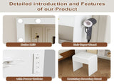 Makeup Vanity Desk with 9 Hollywood Bulbs,with a large mirror, featuring 4 drawers and 1 open W509P556492