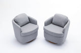 035-Linen Fabric Swivel Accent Chair With Soild Wood Round Brown Base Leg,Light Blue W527134467