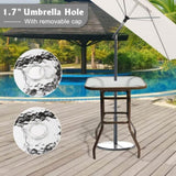 ZUN 31 Inch Patio Bar Table, Square Outdoor Bar Height Bistro Table with Tempered Glass Tabletop & 11674267