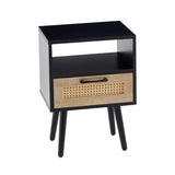 15.75" Rattan End table with drawer and solid wood legs, Modern nightstand, side table for living W126573107