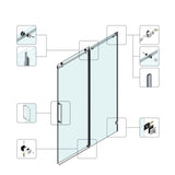 60*76 "Fixed & Sliding Shower Door, Square Tube Hardware, Clear Glass Shower Door, 3/8 SGCC 39529330