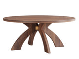 Round Coffee Table, 31.5 Inch Walnut Finish MDF Coffee Table with Curved Cross Legs, Modern 83950008
