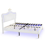 ZUN Queen Size Upholstered Bed Frame with LED Lights,Modern Upholstered Princess Bed With Crown WF307963AAK