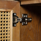 Retro 4-Door Sideboard with Large Storage Space Artificial Rattan Doors and Transparent Glass, W2696P256248