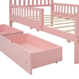 Twin Size Wood Platform Bed with Guardrails on Both Sides and Two Storage Drawers ,Pink N733P172696H