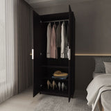 Wardrobe Berlin, Two Doors, Hanging Rod, Two Shelves, Shoe Rack, Bedroom, Wengue B128P343764