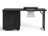 Nail Desk Folding Table, Black MDF Manicure Station w/ 2 Drawers & 1 Door Cabinet for Nail Art Salon 06078270