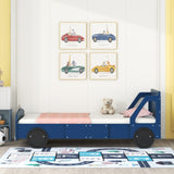 Twin Size Car-Shaped Platform Bed with Wheels,Blue WF311752AAC