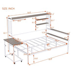 ZUN Full size Metal Daybed with Movable Desk, Metal Grid, Shelves and Clothes Hanger, White N737P199321K