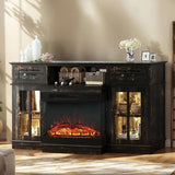 58-inch Black Gold Oak Electric Fireplace TV Stand - 2 Doors, 2 Drawers & Display Shelf with Lattice 59834472