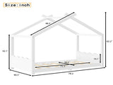 Twin House Floor Bed with Support Slats, Solid Wood House Bed Frame for Kids, No Box Spring Needed 37856201