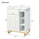 ZUN 24inch White Bathroom Vanity Sink Combo for Small Space, Modern Design with Ceramic Basin, Gold Legs WF319597AAK