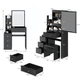 Small Size Left Bedside Cabinet Vanity Table Cushioned Stool, Extra Large Sliding Mirror, Multi W936P202291