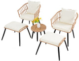 5 Piece Patio Bistro Set with Ottoman, Outdoor Wicker Apartment Balcony Furniture Sets, Rattan Table T2712P305913