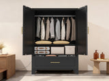 60" Tall Metal Wardrobe Cabinet with 1 Drawer and Hanging Rod, 2 Doors Wardrobe Closet with Shelf 12107111
