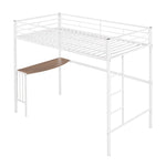 ZUN Twin Metal Loft Bed with Desk, Ladder and Guardrails, Loft Bed for Bedroom, White MF286452AAK