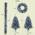 ZUN Pre-lit Xmas Tree Artificial Christmas 4-Piece Set,Garland, Wreath and Set of 2 Entrance Trees X-mas 36029832