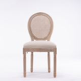 ZUN French Style Solid Wood Frame Linen Fabric Rattan Back Dining Chair,Set of 2,Cream W162278980