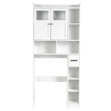 Double-Door Bathroom Cabinet with 2, Adjustable Panels, 1 Drawer and 3 Side Shelves, White 23726819